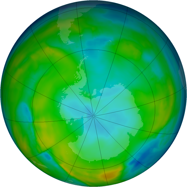 Antarctic ozone map for 09 July 2015
